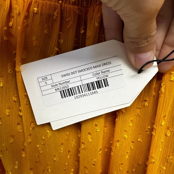 NWT English Factory Yellow Long Sleeve Swiss Dot Smocked Maxi Dress Womens Small - Picture 8 of 10